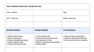 Daily Session Checklist