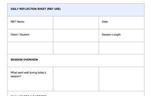 Daily reflection sheet for RBTs